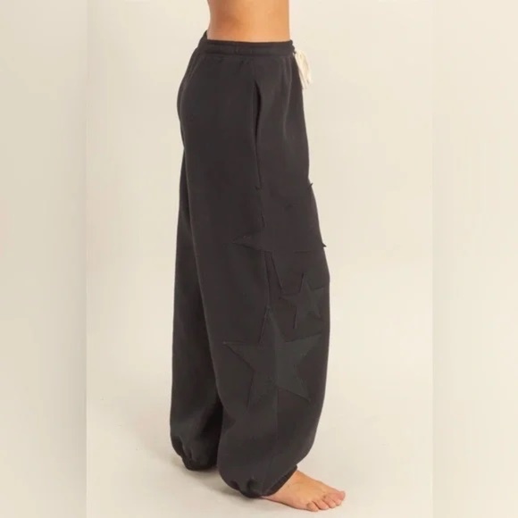 NWT Oversized Boyfriend Star Patch Patchwork Jogger Style Sweats Sweat Pants - Picture 2 of 4